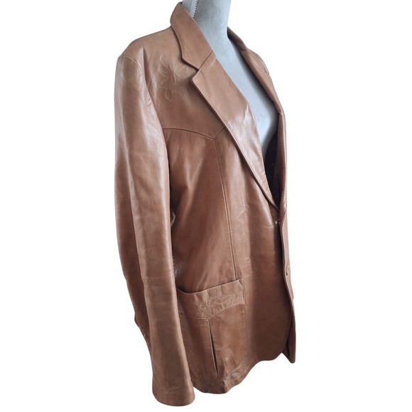VTG 1970s Remy Leather Fashions Men's Brown Western Leather Blazer Jacket Sz 46 - Picture 2 of 10
